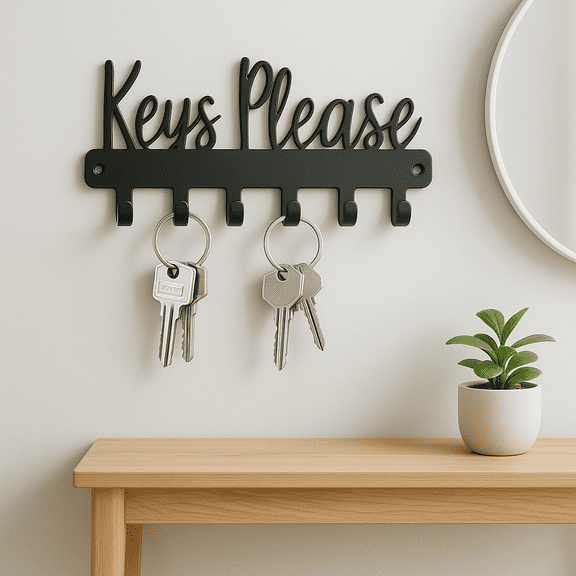 HELLOYOUNG 7.28 Inch Small Key Holder Wall Mounted Black Metal Fashion Style Decorative Hooks with Key Hooks Easy Install for Hallway Entryway Front Door Metal Sign Key Rack