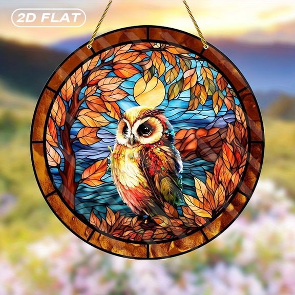 HELLOYOUNG 7.87inch Acrylic Sun Catcher Acrylic Mirror Sheet Flat Owl Window Decor with Glass Effect, Fall Garden Ornament Gift for Women Mother Friends