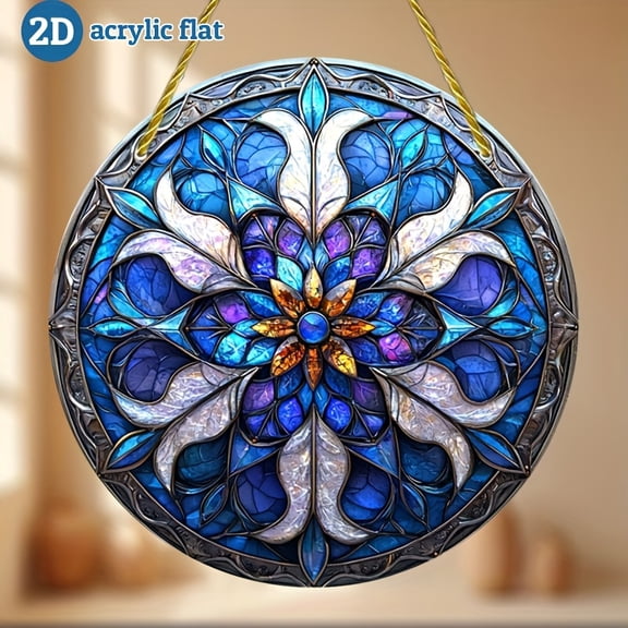 HELLOYOUNG 7.87inch Blue Iris Sun Catcher Purple and Gold Carnival Floral Decorations Are Perfect for Windows Walls Porches and Garden Decorations. Hanging Ornaments.