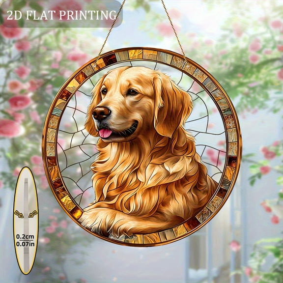 HELLOYOUNG 7.87inch Flat Acrylic Golden Retriever Garden Sun Catcher Holiday Decoration Outdoor Garden Decoration Window Decoration Best Holiday Gift for Family and Friends Acrylic Mirror Sheet