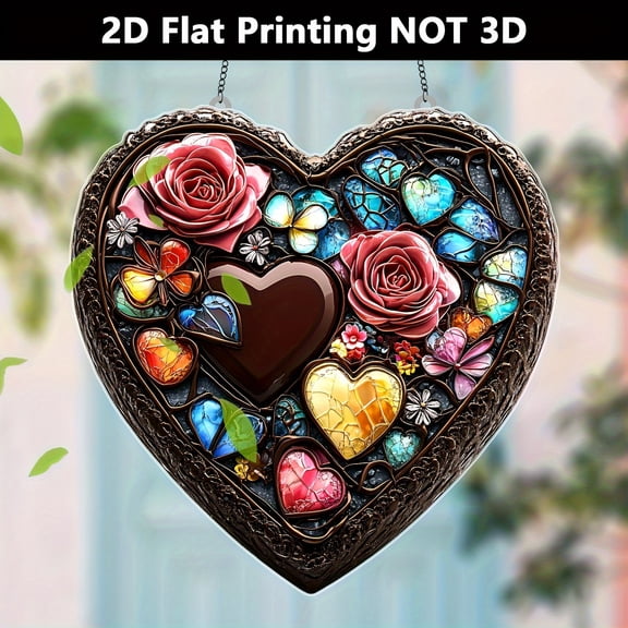 HELLOYOUNG 7.87inch Heart-shaped Acrylic Sun Catcher, Valentine's Day Heart-shaped Sun Catcher Ornament, Heart-themed Decorative Pendant, High Transparency and Durable.