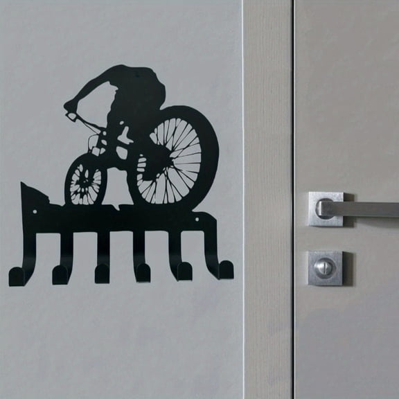 HELLOYOUNG 8.46 - Inch Light Luxury Cycling Silhouette Iron Hooks Bicycle Riding Iron Painting Metal Art Multi - Hook Storage Transform Kitchen Entrance with Sporty Art Wall Decals & Stickers