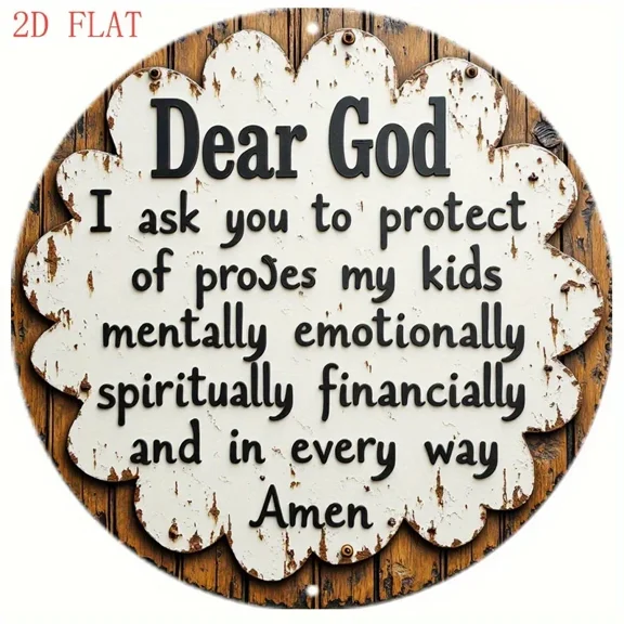 HELLOYOUNG 8 Inch Round Aluminum Wall Sign Inspirational Prayer Decor