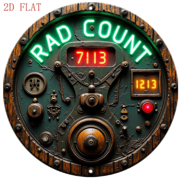 HELLOYOUNG 8 Inch Steampunk Radiation Counter Wall Art, Vintage Industrial Metal Decor, Neon Green Dial Red Hands for Living Room, Unique 2D Flat Steampunk Gift