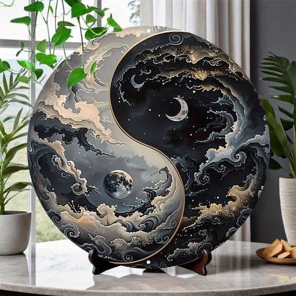 HELLOYOUNG 8" Yin Yang Bagua Aluminum Metal Wall Art Decor, Feng Shui Sign for Living Room Bedroom, Halloween Christmas New Year Gift for Friend