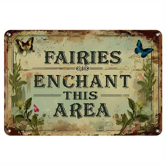 HELLOYOUNG 8"x12" Vintage Metal Sign Enchanted Fairy Magic - Whimsical Wall Art for Garden or Patio Decor, Adds a Touch of Fantasy & Charm Lightweight Gift Decorative