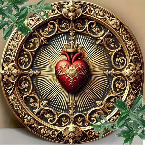 HELLOYOUNG 8"x8" Vintage Sacred Heart Aluminum Wall Art Sign, Rustic Religious Decor for Home Chapel, Immaculate Heart of St. Joseph Gift for Believers