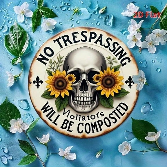 HELLOYOUNG 8inch Aluminum Honeycomb Skull Wall Decor, Gothic Sunflower Metal Sign for Bar Home Garage Indoor Outdoor, Punk Minimalist Round Scandinavian Industrial Style Plaques & Signs