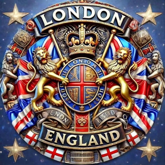 HELLOYOUNG 8inch Round Aluminum Sign London England Plaques & Signs Symbol, Waterproof Weatherproof Wall Decor for Living Room, Unique Gift Idea for Home Goods
