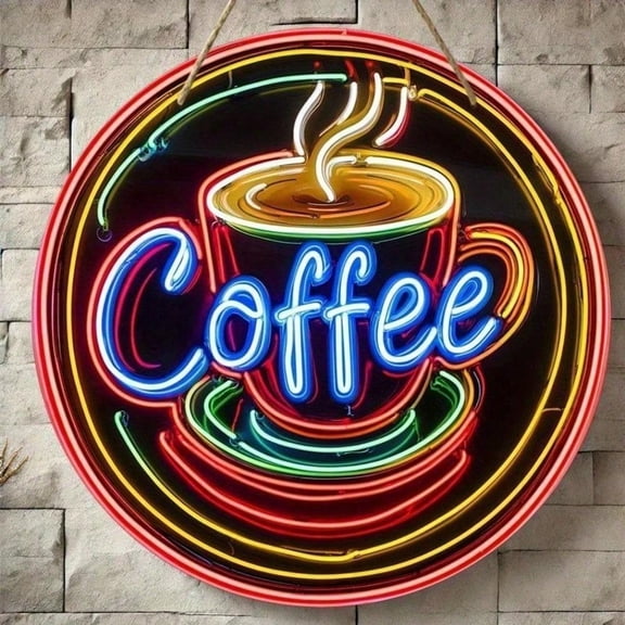 HELLOYOUNG 8inch Vintage Coffee Wall Decor, Rustic Wooden Round Sign For Kitchen Living Room Cafe Bar, Unique Art Decoration TikTok Bestseller Round Tinplate Painting Plaque