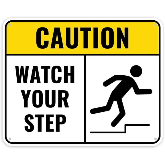 HELLOYOUNG 8x12 Inch Heavy Duty Caution Watch Your Step Metal Sign with Warning Symbol, Anti-Rust Outdoor Fall Hazard Icon