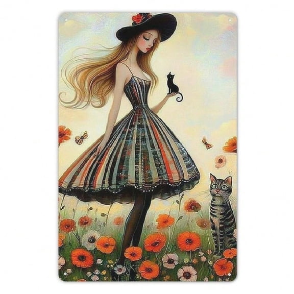 HELLOYOUNG 8x12 Inch Metal Cat Wall Art, Retro Kitchen Home Decor Metal Sign, Funny Novelty Gift for Cat Lovers