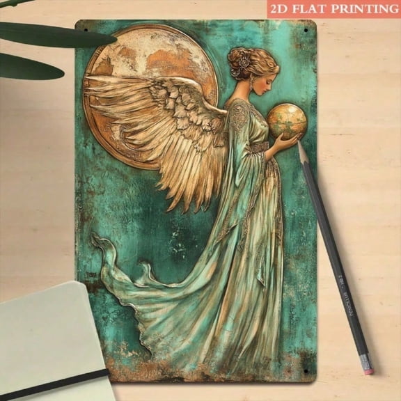 HELLOYOUNG 8x12 Inch Vintage Metal Angel Wall Art, 2D Rustic Iron Decorative Plaque for Living Room Hanging Home Decor