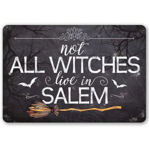 HELLOYOUNG 8x12 Inch Vintage Metal Witch Halloween Sign - "Not All Witches Live in Salem" - Perfect for Indoor/Outdoor Home & Door Decor