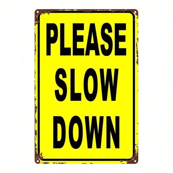 HELLOYOUNG 8x12 Inch Yellow Iron Speed Limit Sign, Heavy Duty 2D Flat Traffic Safety Wall Decor, Slow Down Warning Plate for Office Garage Parking Lot