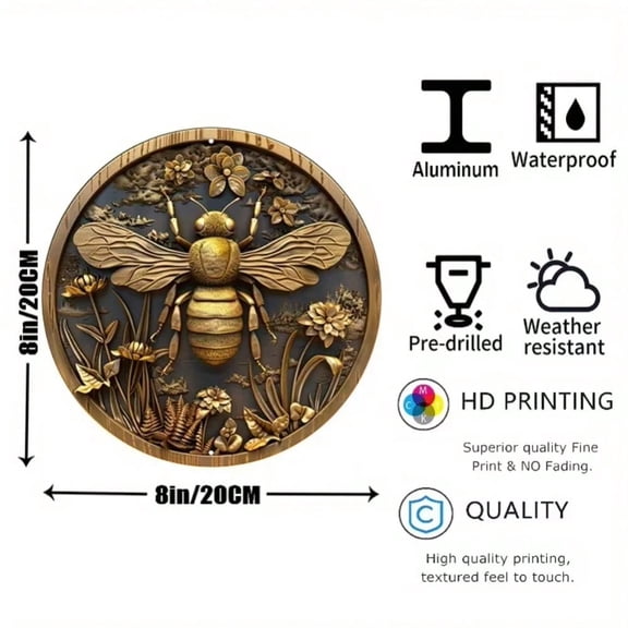HELLOYOUNG 8x8 Aluminum Bee Pattern Sign Farmhouse Wall Art Decor, Durable & Stylish for Home Office Kitchen, Rustic Room Decoration