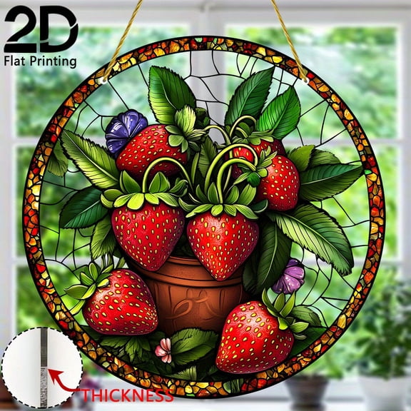 HELLOYOUNG 8x8 Inch Acrylic Sun Catcher Hanging Wall Decor, Colorful Strawberry Window Art Garden Ornament, Unique Gift for Nature Lovers, Farmhouse Home Decor