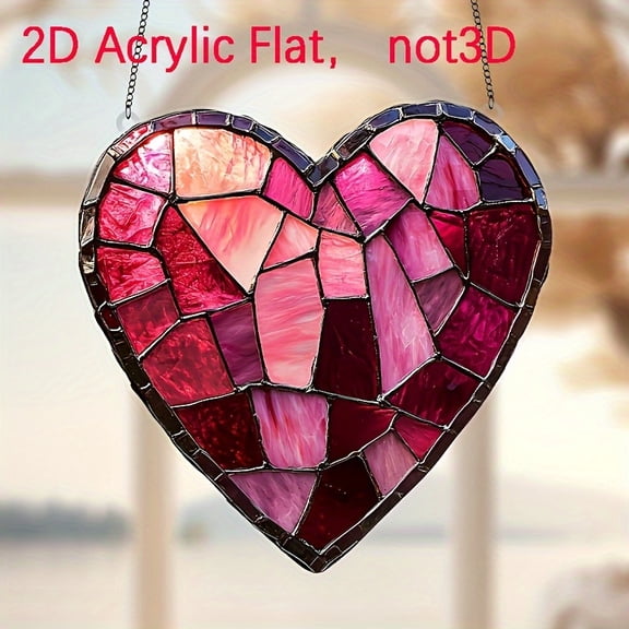 HELLOYOUNG 8x8 Inch Bohemian Sun Catcher Heart-Shaped Window Hanging Acrylic Colorful Mosaic Design No Electricity Required, Perfect for Valentine's Day Ramadan Easter Home Decor