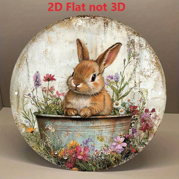 HELLOYOUNG 8x8 Inch Metal Bunny Wall Sign Cute Rabbit Decor for Door Farmhouse Garden Art Indoor Outdoor Hanging Ornament