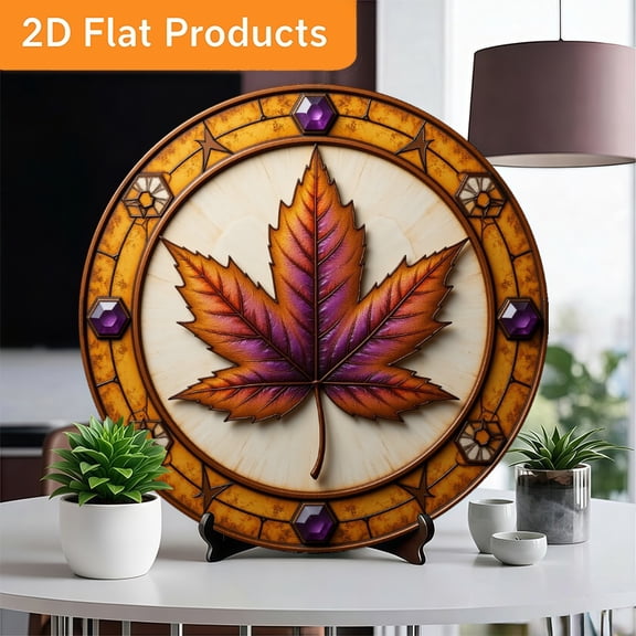 HELLOYOUNG 8x8 Inch Purple Gem Maple Leaf Wall Art, Vintage Floral Rustic Farmhouse Tin Sign, Birthday Gift for Women Sister, Retro Metal Decor for Living Room