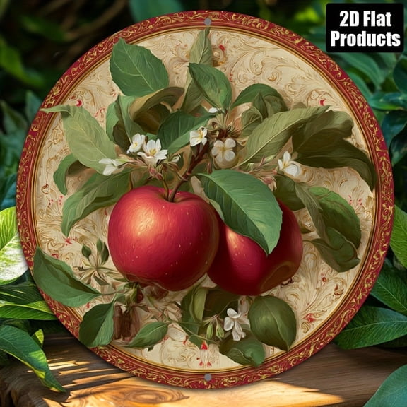 HELLOYOUNG 8x8 Inch Round Aluminum Metal Sign, 2D Apple Theme Wall Art Decor for Bar Cafe Office, Rustic Farmhouse Fall