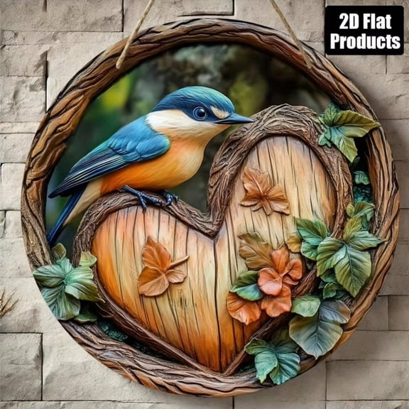 HELLOYOUNG 8x8 Inch Round Metal Sign Robin Theme Rustic Wood Board Wall Art Decor for Home Living Room Bar Kitchen Cafe Office Gift