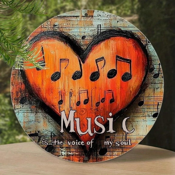 HELLOYOUNG 8x8 Inch Round Retro Metal Wall Plaque Vintage Home Decor Aesthetic Romantic Music Gift Aluminum Tin Sign for Bedroom