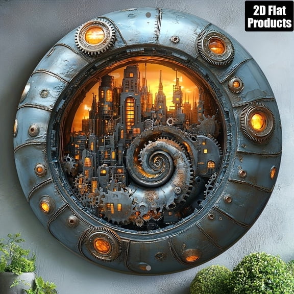 HELLOYOUNG 8x8 Inch Snail Shell Metal Wall Art, Round Aluminum Sign for Home Bar Cafe Office Decor, Unique Gift Idea Rustic Coastal Wall Decor