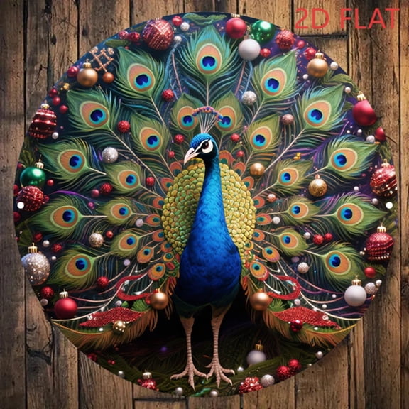HELLOYOUNG 8x8 Inch Vintage Peacock Feather 2D Metal Sign, Multicolor Tail Aluminum Wall Art for Home Bar Restaurant Decor