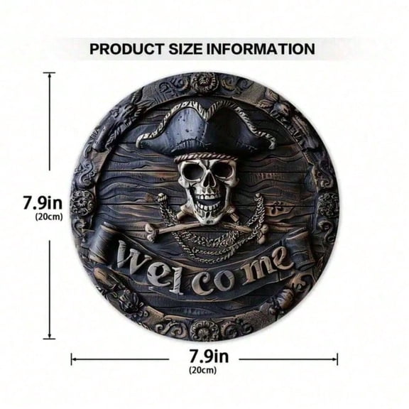 HELLOYOUNG 8x8 Inches Metal Pirate Skull Welcome Sign, Nautical Theme Wall Decor for Home Door Entryway, Farmhouse Porch Halloween Holiday Party Decoration Gift