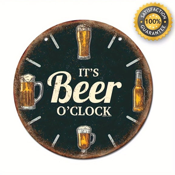 HELLOYOUNG 8x8" Vintage Beer Time Aluminum Wall Sculpture, Man Cave Garage Decor, Halloween Christmas New Year Gift for Men
