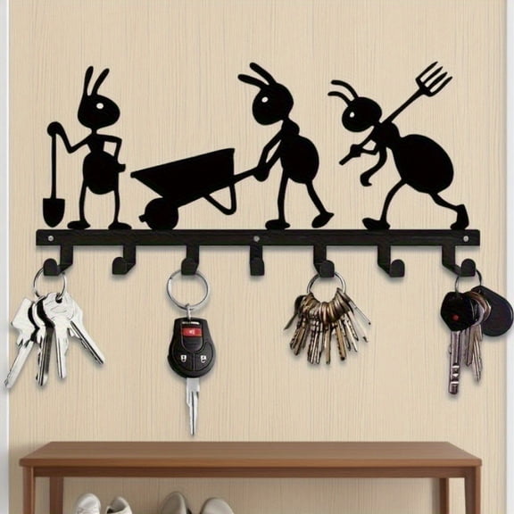HELLOYOUNG 9.4 Inch Charming Sculptures Home Wall Decoration Working Ant Key Rack Modeling Multiple Hooks for Storage Fashionable Metal Wall Hook Hanging Creates A Warm and Lively Home Environment