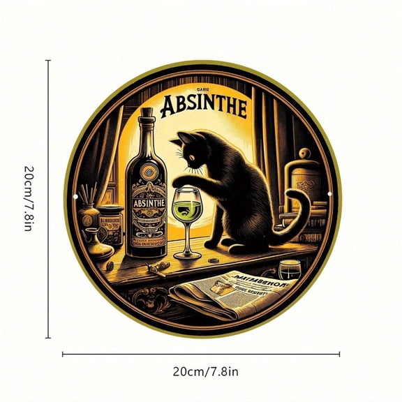 HELLOYOUNG Absinthe Cat Distillery Metal Sign Vintage Wall Art Decor for Home Cafe Bar, Intricate Design 1pc