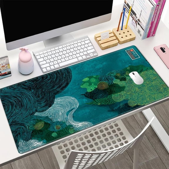 HELLOYOUNG Abstract Art Teal Swirl Mouse Pad Organic Spiral Pattern Retro Texture Mousepad Non-Slip Rubber Base Mouse Mat, Professional Gaming Mouse Pad for Office Home & Computer Desk Accessories,