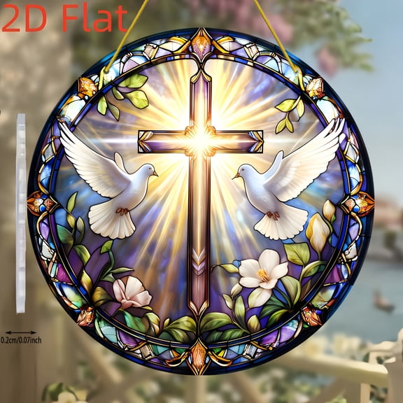 HELLOYOUNG Acrylic Sun Catcher Window Decor, Colorful Cross Hanging Decoration for Home Porch, Easter Holy Week Gift Hanging Colorful Atmosphere Pendant