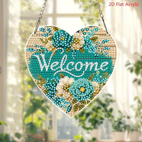 HELLOYOUNG Acrylic Sun Catcher Window Hanging DIY Diamond Painting Kit for Beginners & Adults with Heart Flower Design, Colorful Rainbow Prism Suncatchers for Home Outdoor Garden Wall Decor