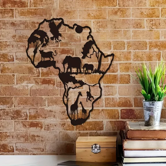 HELLOYOUNG African Metal Wall Art Decor Iron Animal Map Artwork for Living Room Bedroom Indoor Outdoor 11.81x9.66 Inch Home Wall Decor