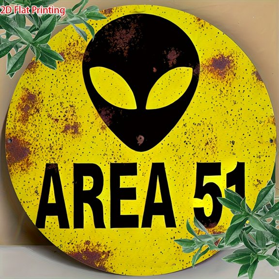HELLOYOUNG Alien Warning Area 51 Metal Tin Sign Retro Alien Head Wall Decor Vintage Poster for Home Bar Garage Man Cave