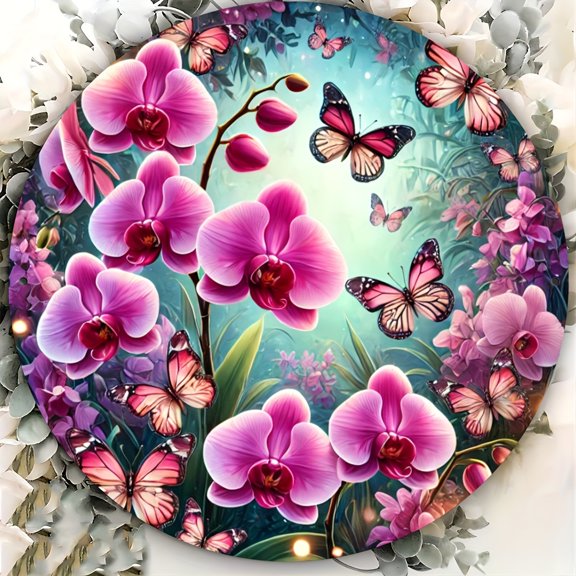 HELLOYOUNG Aluminum 2D Flat Dancing Butterfly Orchid Wall Art, 7.87x7.87 Inch Metal Art Sign Waterproof Dustproof Home Decor for Bedroom Restaurant Living Room