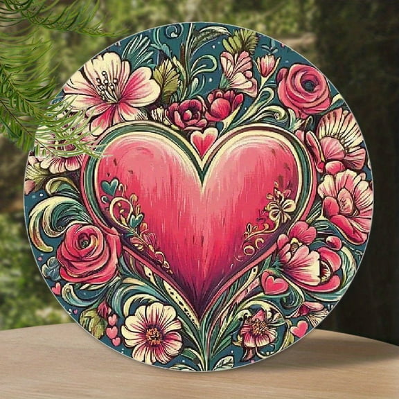 HELLOYOUNG Aluminum Metal Sign Love Heart Wall Decor Vintage Valentine's Day Gift for Home, Rustic Tin Art with Hanging Hardware for Bedroom Living Room Indoor Outdoor