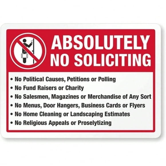 HELLOYOUNG Aluminum No Soliciting Sign 8x12 Inch Weatherproof Rust Resistant Bold Prohibition Metal Tin Sign for Home Security Wall Decor