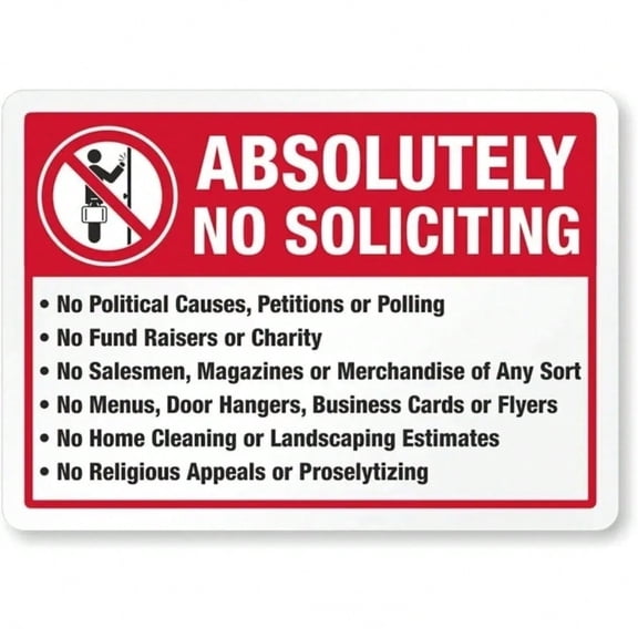 HELLOYOUNG Aluminum No Soliciting Sign 8x12 Inch Weatherproof Rust Resistant Bold Prohibition Metal Tin Sign for Home Security Wall Decor