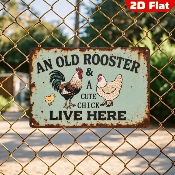 HELLOYOUNG Aluminum Rectangular Wall Sign, Vintage Rooster Hen Chick Quote Hanging Decor for Farmhouse Home Wall Art