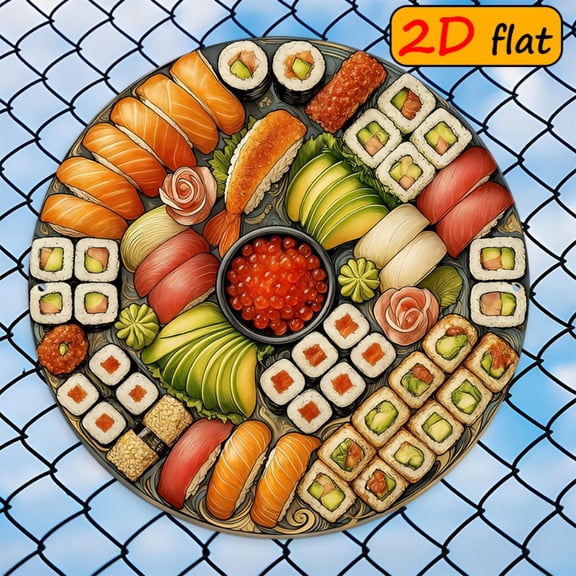 HELLOYOUNG Aluminum Sushi Platter 7.87x7.87 Inch Metal Sign, Rustic Japanese Decor for Kitchen Dining, Wall Art Gift