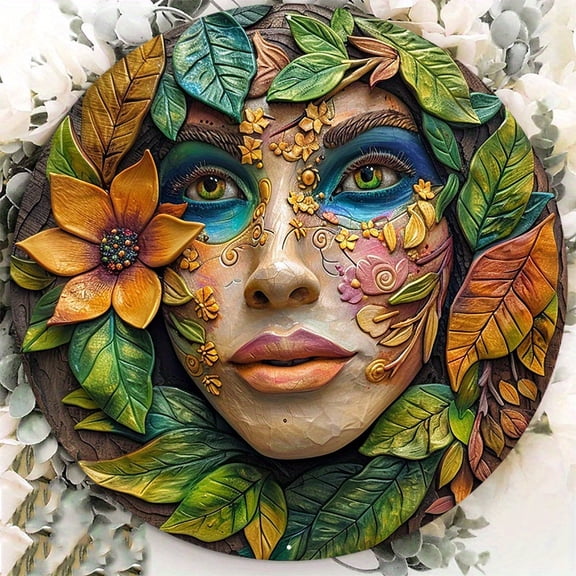 HELLOYOUNG Aluminum Wall Art Plaque Ceramic Woman Face Circle Sign, Durable Modern Home Decor Gift for Living Room Bedroom Housewarming