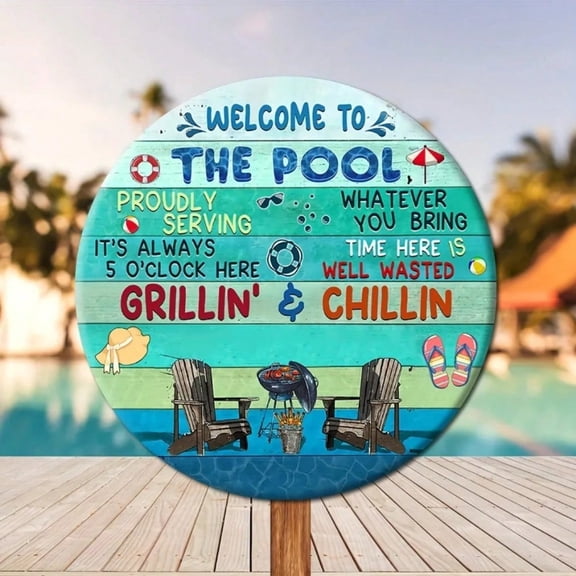 HELLOYOUNG Aluminum Welcome Sign for Pool Outdoor Metal Wall Decor Swimming Poolside Backyard Patio Art