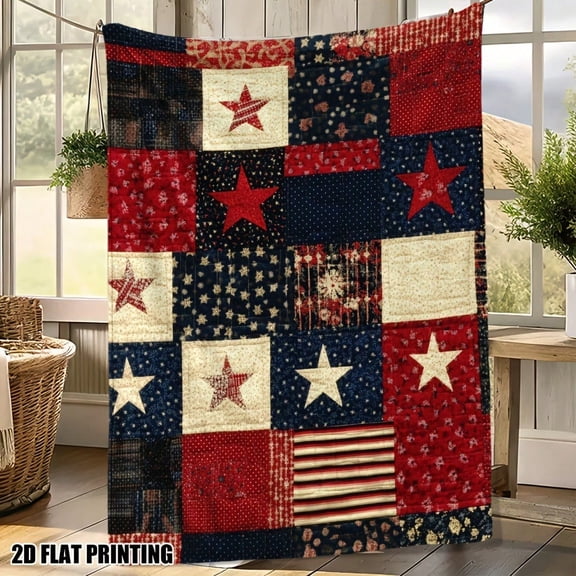 HELLOYOUNG American Flag Blanket 1pc Ultra-Soft Plush Quilt - Red White Blue Stars & Stripes Patriotic All-Season Throw for Bed Sofa Camping Picnic Indoor Outdoor Home Decor Cozy Durable Easy Care