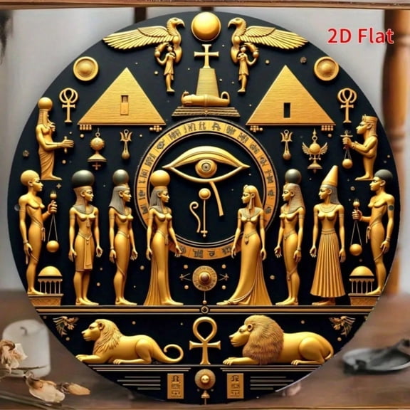 HELLOYOUNG Ancient Egypt Mystery Round Medallion Tin Sign, Educational Wall Art for Themed Restaurant Museum Home Decor