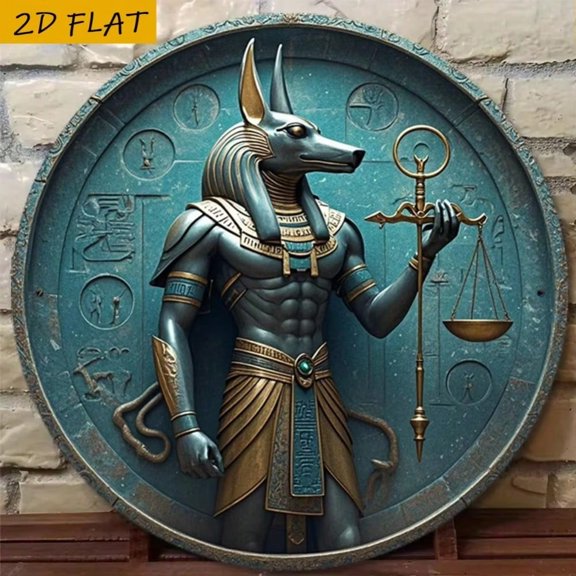 HELLOYOUNG Ancient Egyptian Anubis Metal Sign 8x8 Inch, Retro Aluminum Wall Decor with Hieroglyphics for Home Office Cafe, Rustproof Indoor Outdoor Plaque