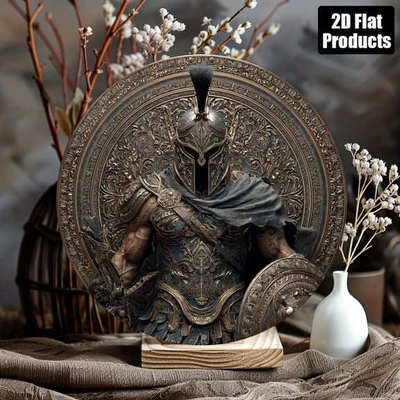 HELLOYOUNG Ancient Greek Hoplite Metal Wall Art, 8x8 Inch Round Aluminum Sign for Home Office Bar Cafe Decor, Halloween Christmas Festival Gift